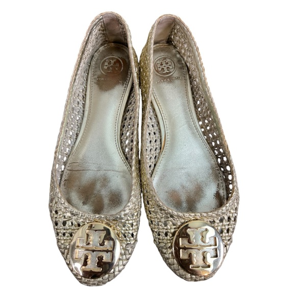 Tory Burch Pasadena Metallic Leather Woven Ballet Flats - Picture 7 of 11